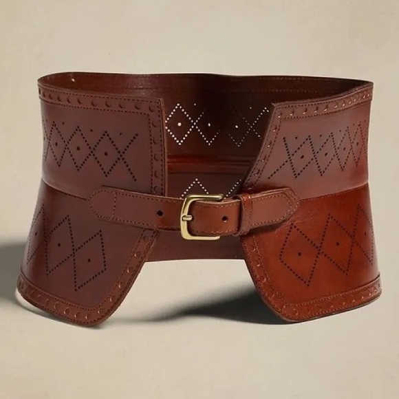 Banana Republic Brown Leather Corset  Belt with Gold Buckle - Picture 12 of 14